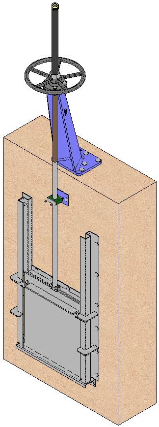 COMPORTA DE PAREDE 5 ACCIONAMENTOS As comportas de parede MC (quando necessitar que a altura da comporta seja mínima) podem ter uma ponte na parte superior do corpo onde se aloja o actuador (fig. 11).