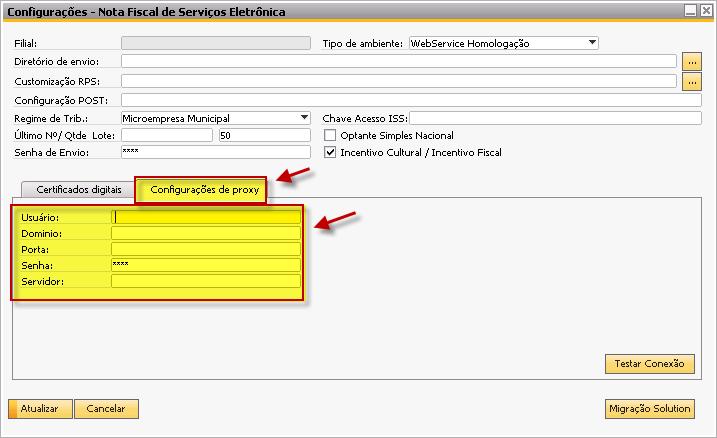 Tela 8 Janela para configuração de proxy Ao lado da aba de