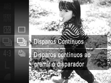 Cor e Disparos Contínuos Mantenha o botão do obturador completamente premido para disparar continuamente.