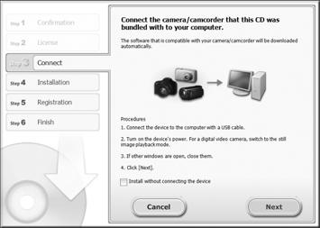 Software Incluído, Manuais Quando for apresentada uma mensagem a pedir para ligar a câmara, ligue-a a um computador. Com a câmara desligada, abra a tampa ( ).