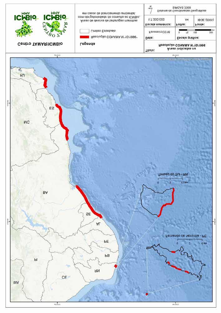 2. LEGISLAÇÃO AMBIENTAL Figura 1: Mapa das áreas prioritárias para a reprodução das tartarugas marinhas, contempladas na Resolução CONAMA nº 10/1996.