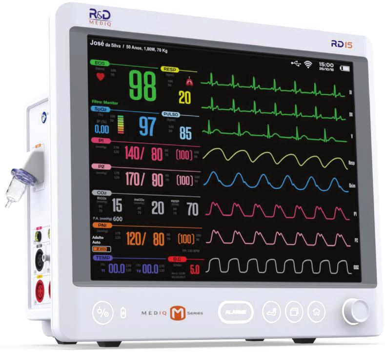 monitores multiparamétricos RMS: 80209920019 Gabinete compacto com alça embutida Alarmes audiovisuais Display de alta definição 15 ou 12 Touch Screen Color Módulo de comunicação HL7 Detector de