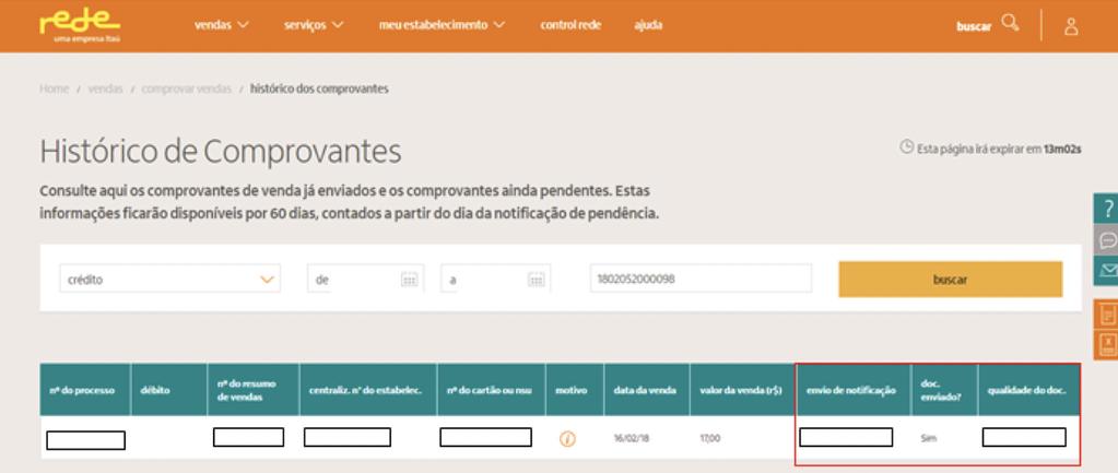 Portal de serviços Rede 11 O status da documentação poderá ser visualizado no