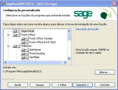 No ecrã seguinte escolha o tipo de configuração que pretende: Completa - para instalação de todas as funcionalidades da aplicação Personalizada para