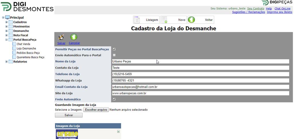 1. Assinale o campo Permitir Peças no Portal Busca Peças para criar sua loja virtual no Portal Busca Peça. 2.