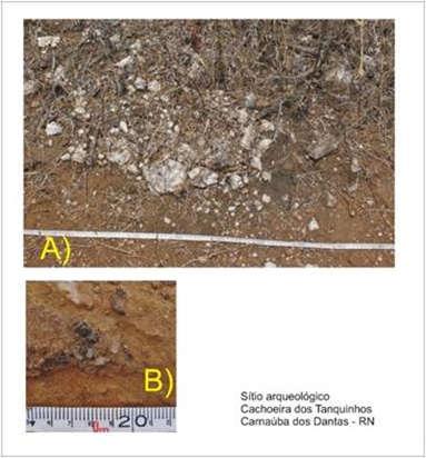 117 Figura 2: A) Estrutura de combustão destruída identificada no sítio arqueológico dos Tanquinhos.