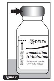 3. Adicione água filtrada até a marca indicada no rótulo (seta).