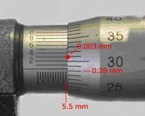 Leitura no Micrometro Centesimal Leitura 5,0 mm lidos na escala retilínea + 0,5 mm na escala retilínea dos