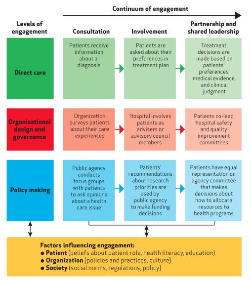 Engajamento de Pacientes e Familiares Cuidado Direto Projetos Institucionais (Co-Design) Políticas de Saúde Fonte: Patient and