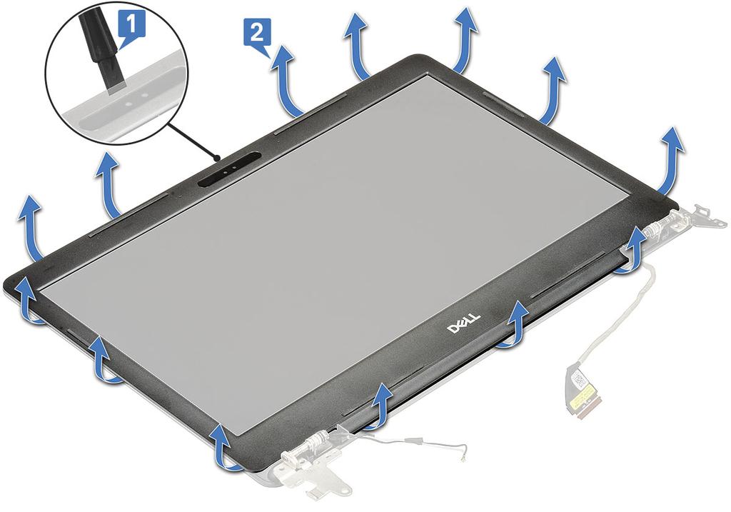 Instalar a moldura do LCD 1 Substitua a moldura e prima suavemente as extremidades para encaixar a moldura no lugar.