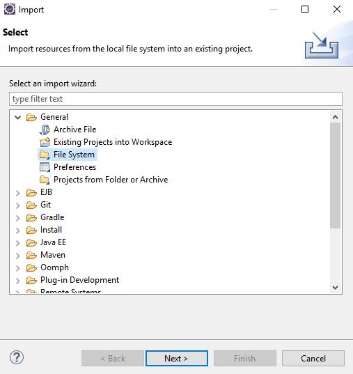 Depois dentro do General > File System e click esquerdo em Next. [Demostrada na figura 5] Figura 5 - Import Arquivo IGRP Template, Cont.