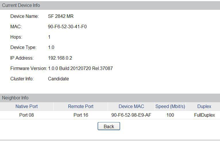 Informações do dispositivo corrente NTDP summary Nesta página você pode visualizar a configuração