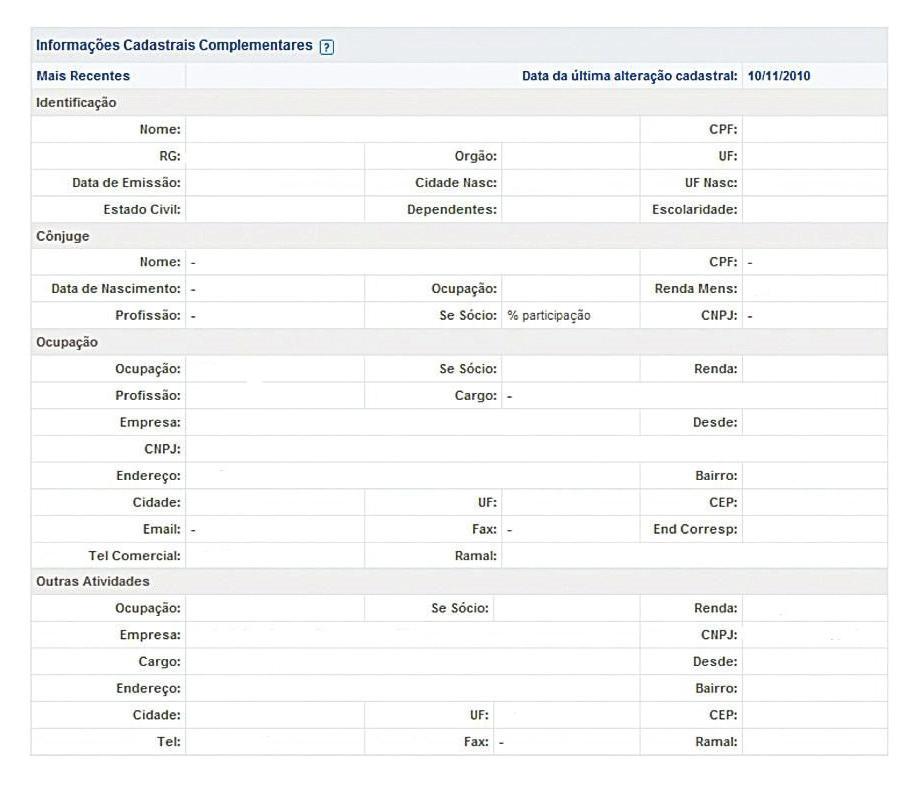 Manual do Produto Credit Bureau 17 O - Informações Complementares Apresenta informações cadastrais adicionais sobre o CPF consultado (públicas),