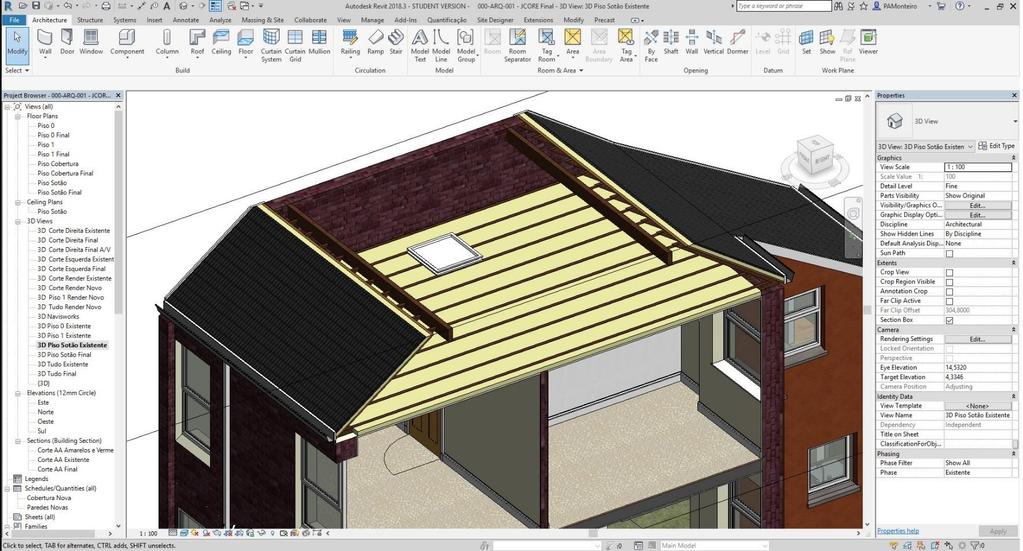 MODELAÇÃO DA REABILITAÇÃO EM AMBIENTE REVIT A Remover (Nova Construção): Cobertura, telha e