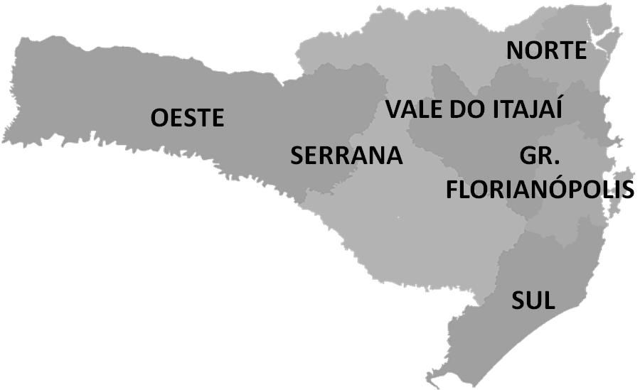 4.1 Classificação das Regiões de Santa Catarina Utilizou-se para este subgrupo a classificação fornecida pela FIESC (Anexo B) que divide o estado em 6 sub-regiões: Norte Catarinense, Oeste