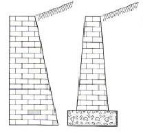 7 Figura 1 - Muros em alvenaria de pedra. Fonte: MARCHETTI, 2008. Figura 2 - Muro gravidade em alvenaria de pedra com perfil escalonado. Fonte: O autor.