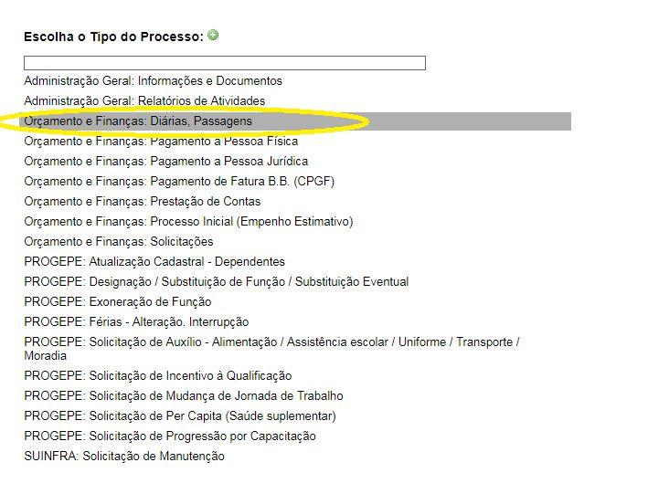 Escolha o tipo: Orçamento e