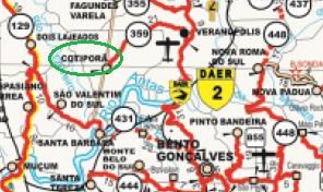 A figura abaixo mostra um recorte do mapa viário do Rio Grande do Sul, onde Cotiporã está inserida: Figura 44: Recorte do Mapa Viário do RS Fonte: DAER/RS Faz divisa com os Municípios de Veranópolis