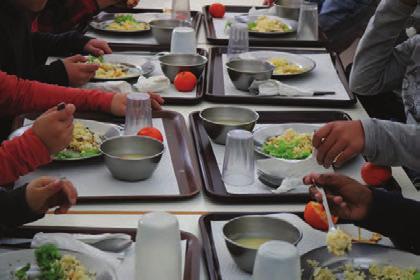 A refeição diária de almoço é composta por: Sopa; Prato principal peixe ou carne; Acompanhamentos - massa,