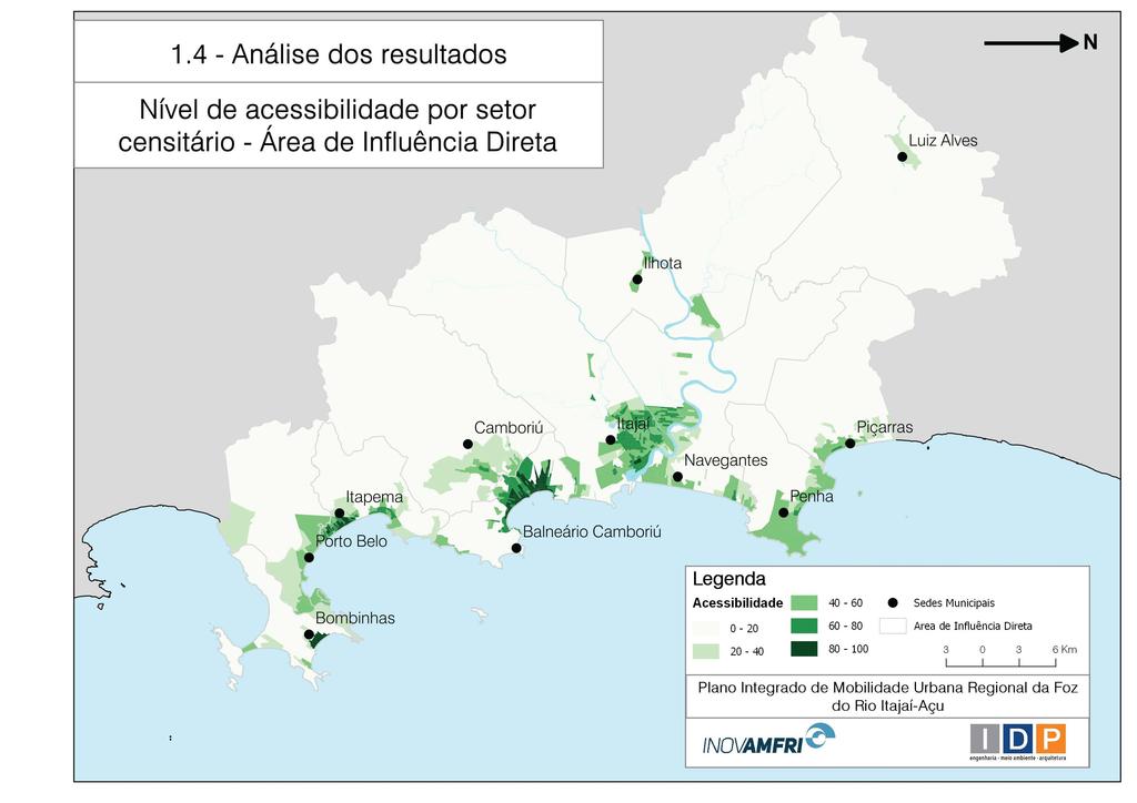 1.41.5 - Análise - Plano de dos Mobilidade resultados Nível de acessibilidade por setor, censitário - Area de Influência Direta Luiz Alves (J '.