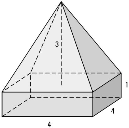 QUESTÕES EXTRAS 1) A figura a seguir, formada pela composição de uma pirâmide quadrangular regular e um paralelepípedo reto retângulo, representa um peso para papel feito de granito polido, em que as