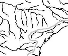 Os rios costeiros são separados na figura dos rios continentais por uma linha imaginária cinza.