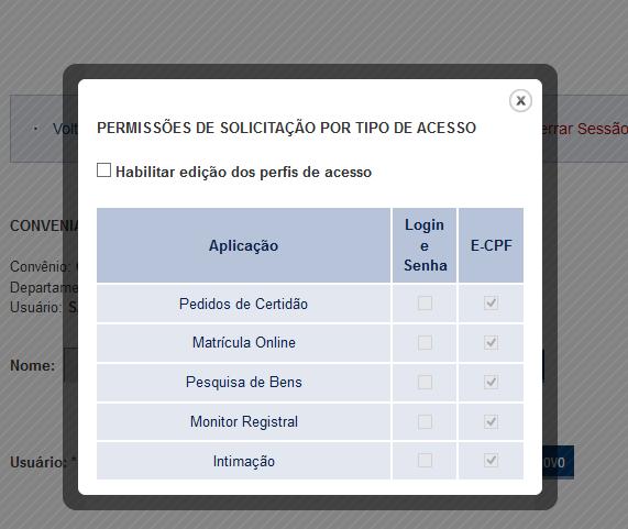 Site Registradores Convênios Manutenção de Usuários Selecione a opção