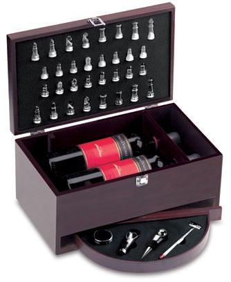 H468 Kit Vinho Caixa de madeira para 2 garrafas de vinho e jogo de xadrez.