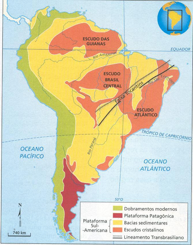 O ARCABOUÇO GEOLÓGICO TERRITÓRIO BRASILEIRO Abrange parte do escudo das Guianas