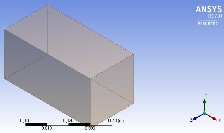 A imagem abaixo mostra a geometria de um bloco que representa o interior de um furo da colmeia utilizado na simulação para verificar a geração de turbulência da colmeia.