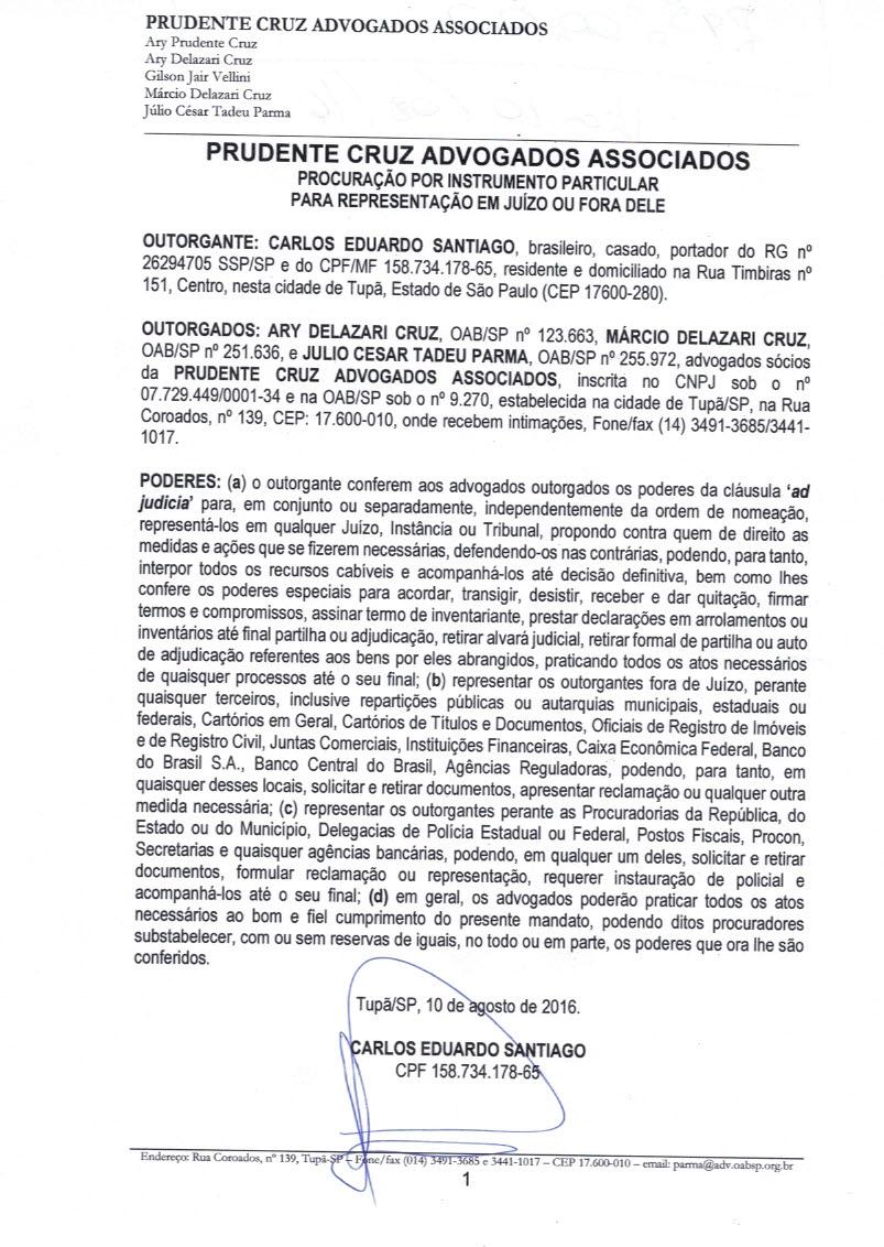 fls. 104 Este documento é cópia do original, assinado digitalmente por JULIO CESAR TADEU PARMA e Tribunal de Justica do Estado de Sao Paulo, protocolado em 16/09/2016 às 08:28, sob o número