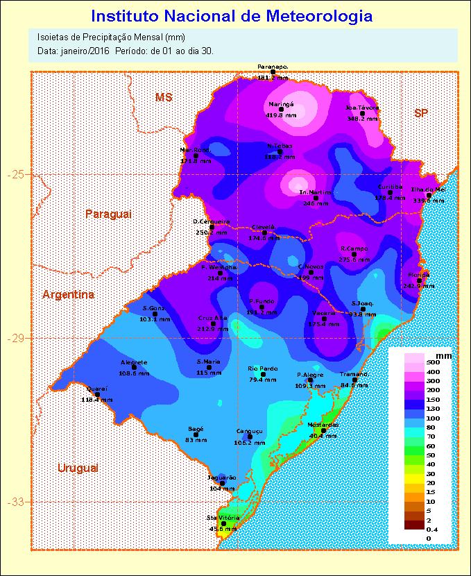 Ano 14 / Número 02 BOLETIM CLIMÁTICO MARÇO ABRIL - MAIO (2016) Estado do Rio Grande do Sul Resp. Técnica: 8 0 DISME/INMET e CPPMet/UFPEL Pelotas, 24 de fevereiro de 2016.