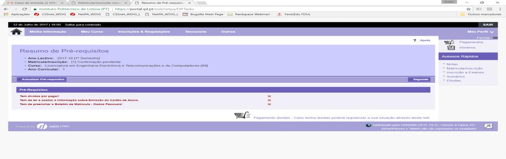 aceitação do resumo dos pré requisitos, (figura 5),