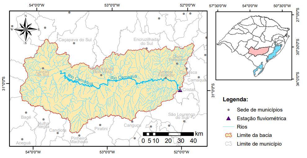 METODOLOGIA Área de estudo Bacia hidrográfica do Rio Camaquã; Seção de estudo: a