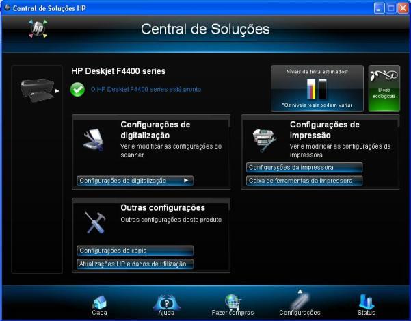 Esta é a janela de apresentação do Central de Soluções HP.
