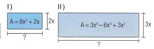 Para cada figura, determine: a) O polinômio que representa a medida do outro lado. b) O comprimento e a largura para x = 3cm. c) A área para x = 2cm. 4.