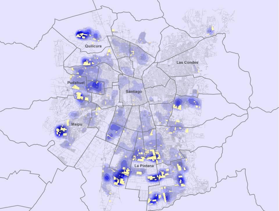 Santiago: relação entre denuncias de violencia familiar e localização