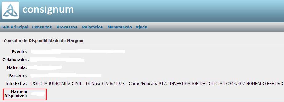 7. No ítem margem disponível é possível identificar a margem do servidor. 2.5. Cálculo de Limite Para cálculo de limite dos servidores, deverá ser multiplicada a margem disponível por 15 vezes. Obs.