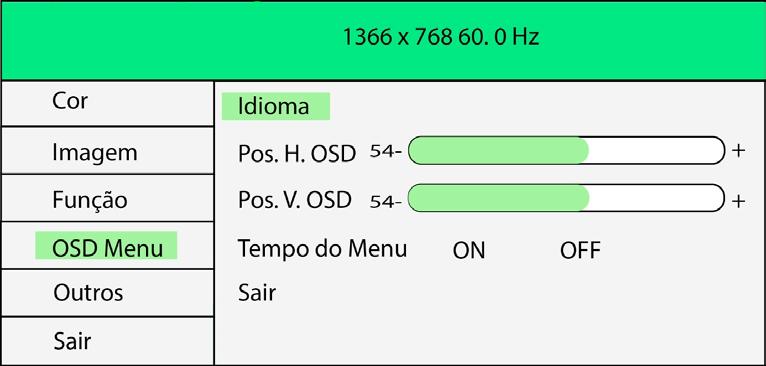 é possível alinhar a posição horizontal da tela e na opção Posição V. é possível alinhar a posição vertical.