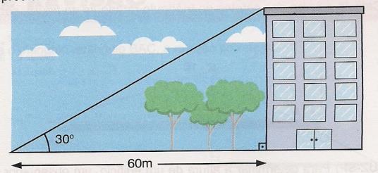 14- Para determinar a altura de um edifício, um observador coloca-se a 30m de distância e assim o observa
