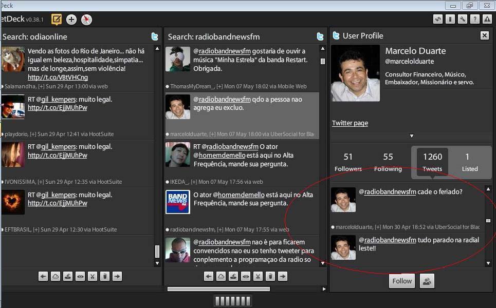 56 8. ANEXOS Figura 1 Uso do aplicativo TweetDeck Seguidor do perfil @bandnewsfmrio cobra por informações.
