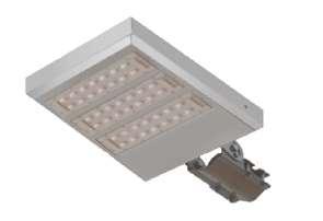 Luminária LED Permite a instalação em braço padrão de mercado com aperto por parafusos e dispositivo de travamento.