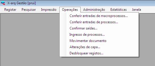 Fig. 4 Menu Impressão. O menu Operações permite efectuar um conjunto de operações associadas à gestão da documentação registada, contendo as seguintes entradas (Fig.