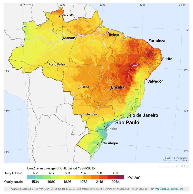 Global Horizontal Irradiation KWh/m2/ano Chile 2921 Mexico 2483