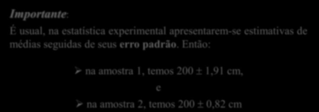 O erro padrão da méda É a raz quadrada da varânca da méda: s( mˆ ) s n Exemplo: Em