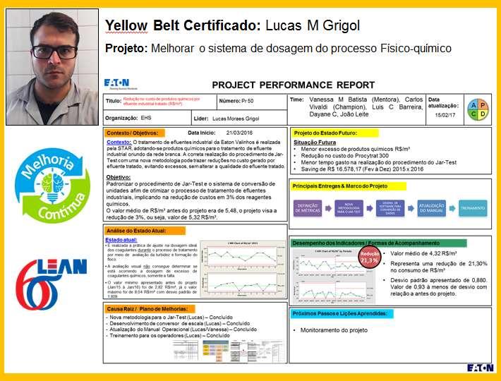 Além das melhorias do processo de tratamento de lodo, especificamente em 2016 foi desenvolvido um Projeto de Yellow Belt referente à Otimização do Sistema de Dosagem de Produtos no Tratamento Físico-