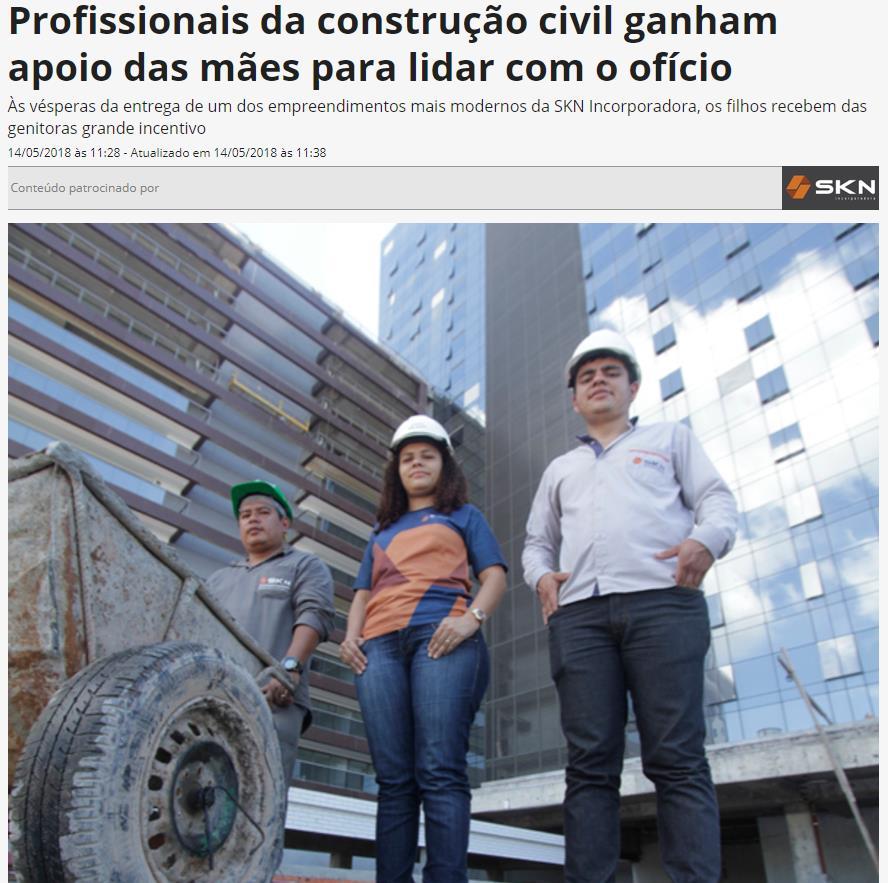Título: Profissionais da construção civil ganham apoio das mães para lidar com o ofício Veículo: A Crítica Data: 14/05/2018 Caderno: Manaus