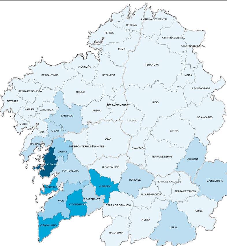 PORCENTAXE DA SUPERFICIE DE VIÑEDO RESPECTO DA SAU 2008 Anuario de Estatística Agraria - 0,00 a 3,99 21,00 a 30,99 4,00 a 10,99 31,00 a 43,36 11,00 a