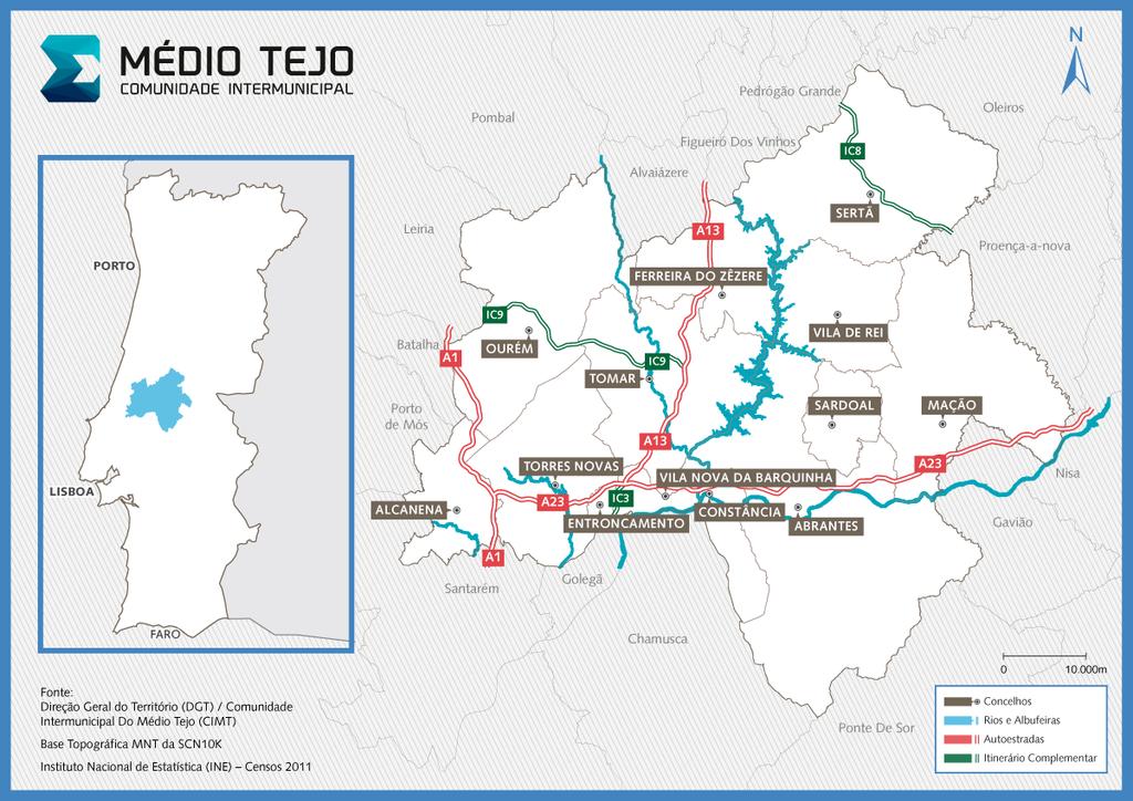 Área de intervenção da CIM Médio Tejo 13 concelhos 247