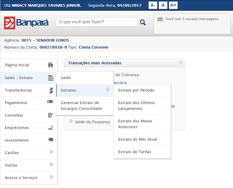 4.1.2. Extratos Para realizar a consulta de Extratos, o usuário deve acessar a opção Saldo/Extrato>>Extrato s, e selecionar o tipo de extrato a ser gerado, conforme mostra a Figura 21.